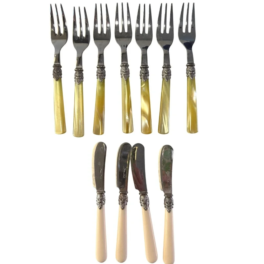 Emo Italy Faux Horn Flatware Set Appetizer Forks Butter Spreaders Vintage